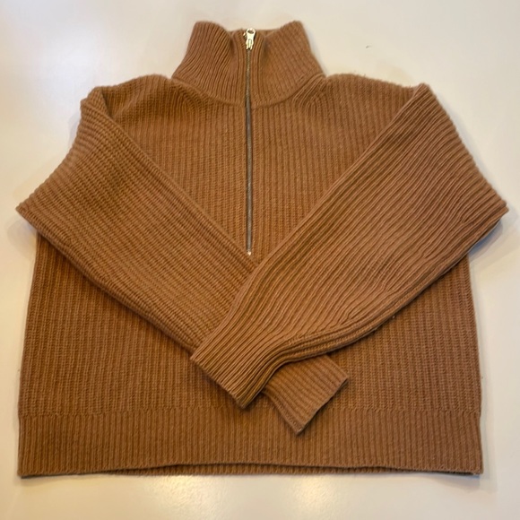 Everlane Sweaters - Everlane Felted merino half zip sweater in deep camel